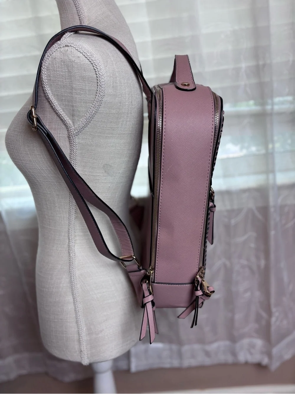 Cal Pak Kaya Faux Leather Lap Top Back Pack in Blush Color Gold Tone Hardware